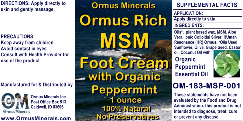 Ormus Minerals Ormus Rich Foot Cream with Organic Peppermint