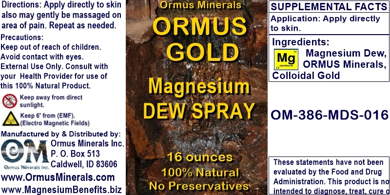 Ormus Minerals - ORMUS GOLD Magnesium Dew Spray Ormus Minerals - ORMUS GOLD Magnesium Dew Spray